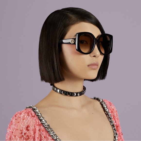 NEW GUCCI WOMEN BLACK BROWN ROUND NEW COLLECTION GUCCI SUNGLASSES - Picture 2 of 6